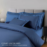 Malako Como Jacquard Majolica Blue Checks 550 TC 100% Cotton Duvet Cover